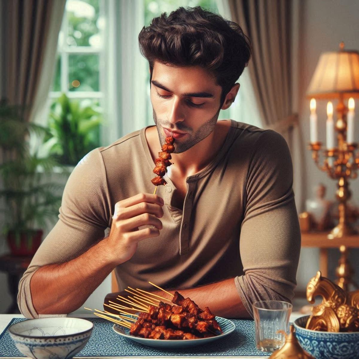 Ilustrasi Makan Sate Kambing