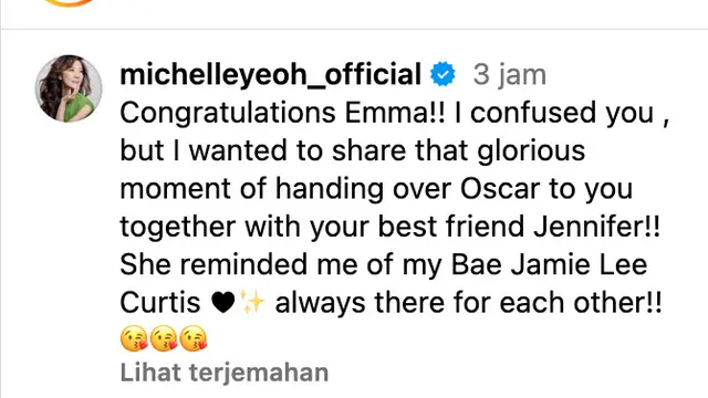 Klarifikasi Michelle Yeoh. (Foto: Dok. Instagram @michelleyeoh_official)
