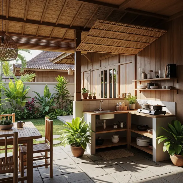 Desain Rumah Desa dengan Dapur Outdoor Sederhana (Image by Gemini AI)
