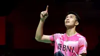 Jonatan Christie pun akhirnya mampu menutup game kedua dengan 21-13, sekaligus memastikan menjadi juara Indonesia Masters 2023. (Bola.com/M Iqbal Ichsan)