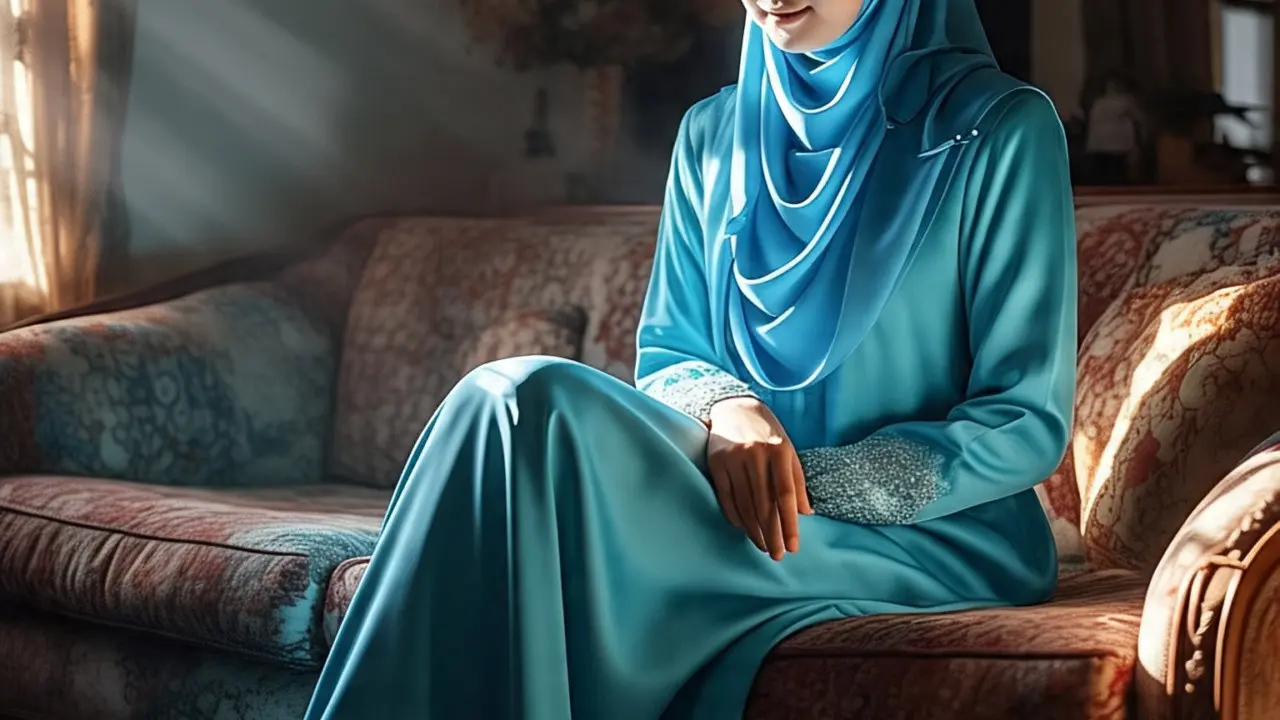 Ilustrasi hijaber memakai gamis slit (Created by Meta AI)
