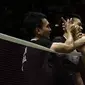 Ganda putra Indonesia, Mohammad Ahsan/Hendra Setiawan, saat menghadapi Fajar Alfian/Muhammad Rian Ardianto, pada laga Indonesia Masters 2020 di Istora Senayan, Jakarta, Sabtu (18/1). Ahsan/Hendra menang tiga gim dengan skor 21-12, 18-21, dan 21-17. (Bola.com/Yoppy Renato)