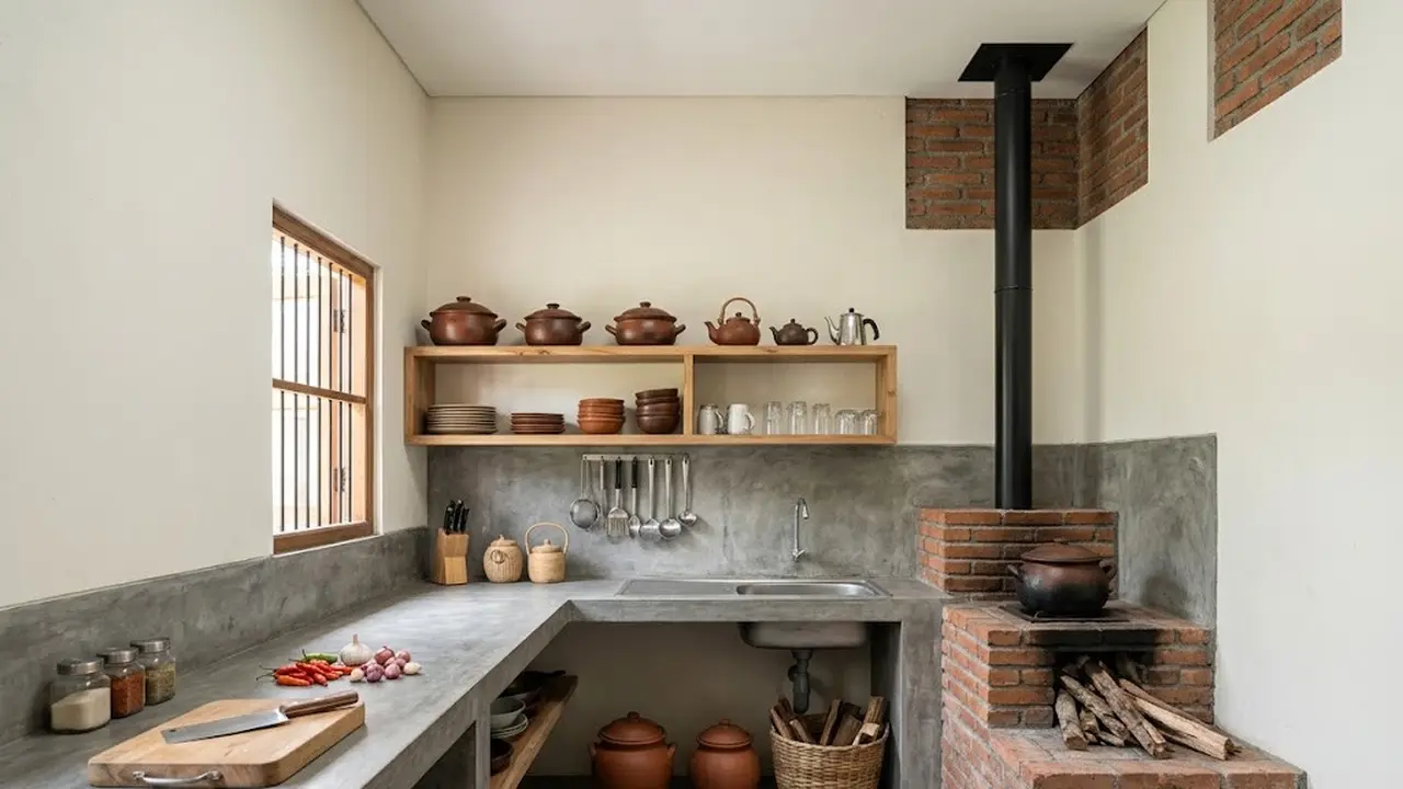 Inspirasi dapur rumah desa dengan tungku yang estetik 