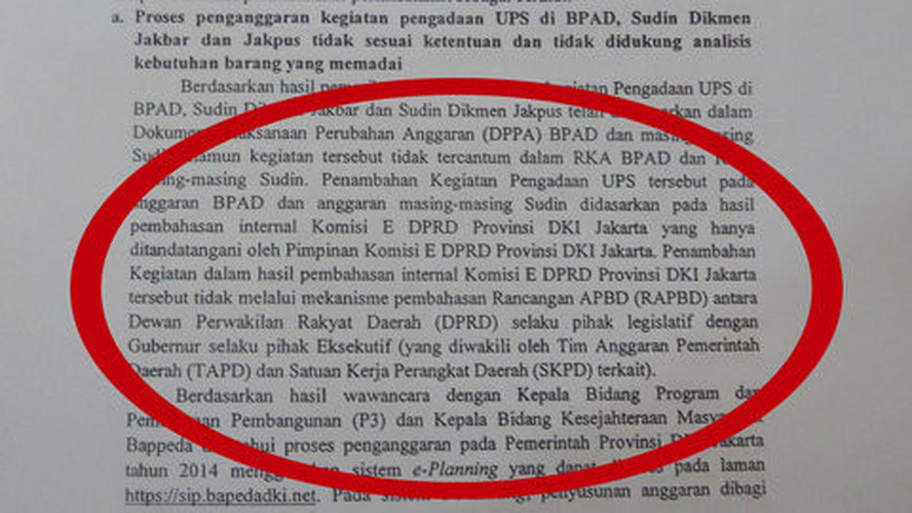 Temuan mengejutkan BPK, proyek UPS 2014 hanya dibahas di DPRD DKI