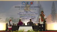 Penulis Putu Arya Nugraha dalam sesi bincang-bincang bersama Duta Baca Indonesia Gol A Gong. (Liputan6.com/ Dok Ist)