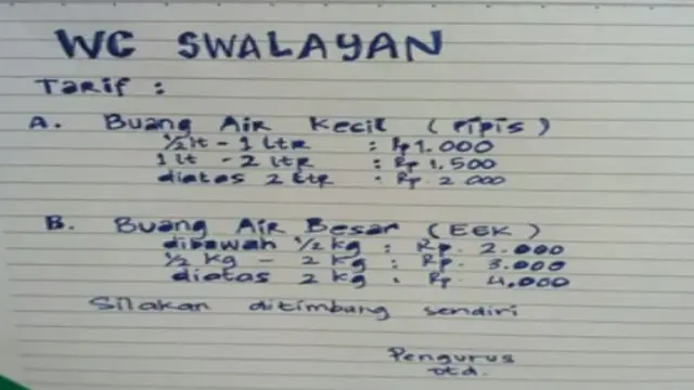 7 Pengumuman Tarif Toilet Ini Bikin Kamu Mikir Kalau Mau Buang Air