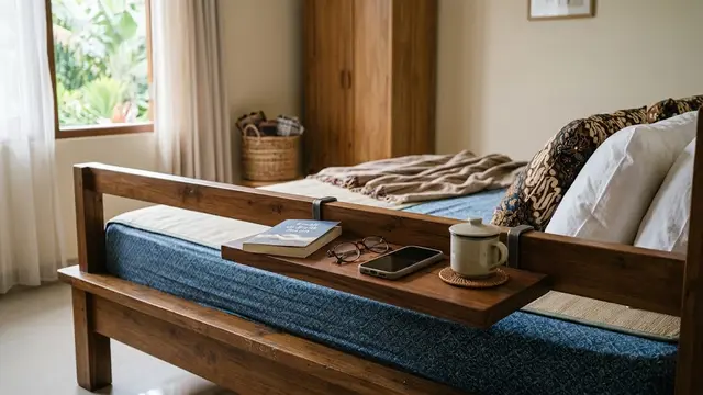 Ide rak gantung tanpa bor di kamar yang hemat ruang dan kokoh model gantung samping tempat tidur