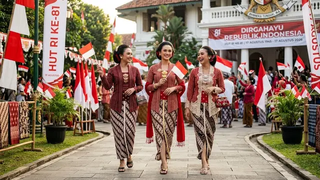 Ide Model Kebaya Untuk Peringati Hari Kemerdekaan 17 Agustus 1945 HUT RI Ke-81/AI Generated