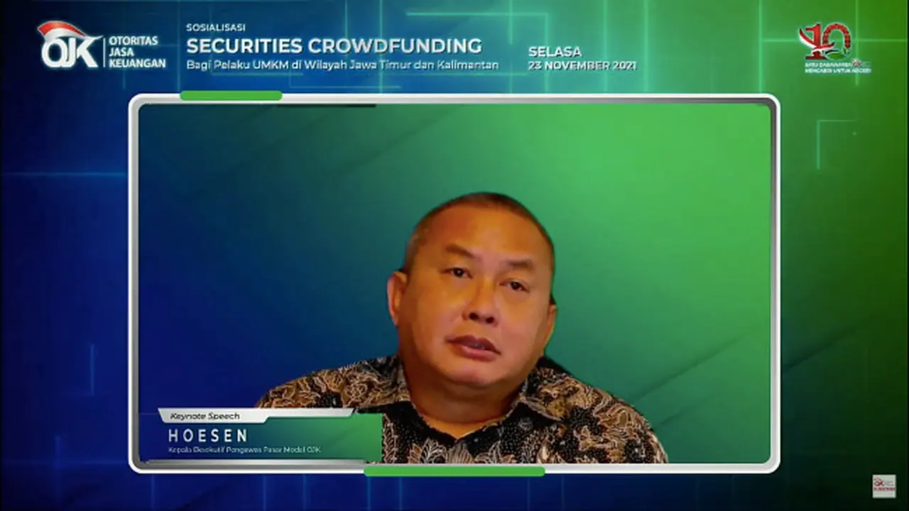 Kepala Eksekutif Pengawas Pasar Modal OJK, Hoesen dalam sosialisasi securities crowdfunding pada Selasa, (23/11/2021) (Foto: tangkapan layar/Pipit I.R)