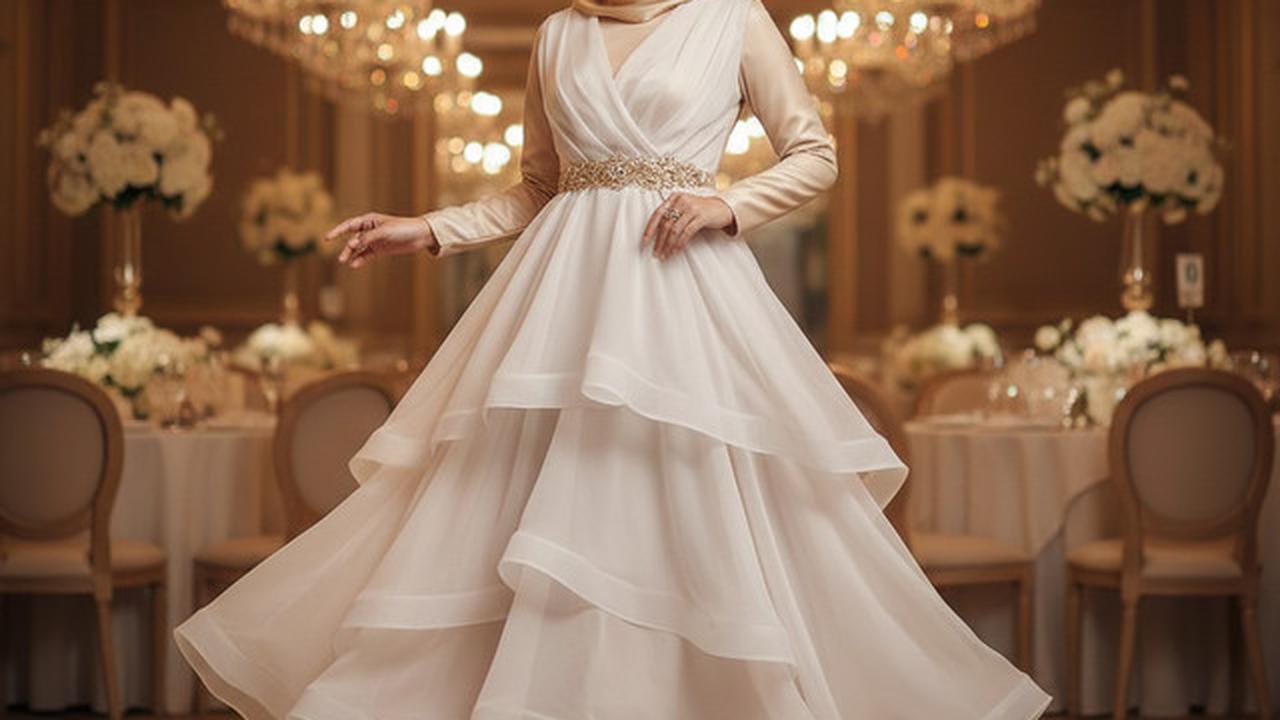 7 Model Gamis Cloud Dancer Kombinasi Gold untuk Kondangan Glamor, Tampil Mewah Tanpa Berlebihan
