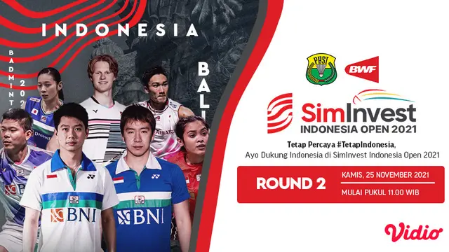 Link Live Streaming Babak 16 Besar Indonesia Open 2021 di Vidio Siang Ini