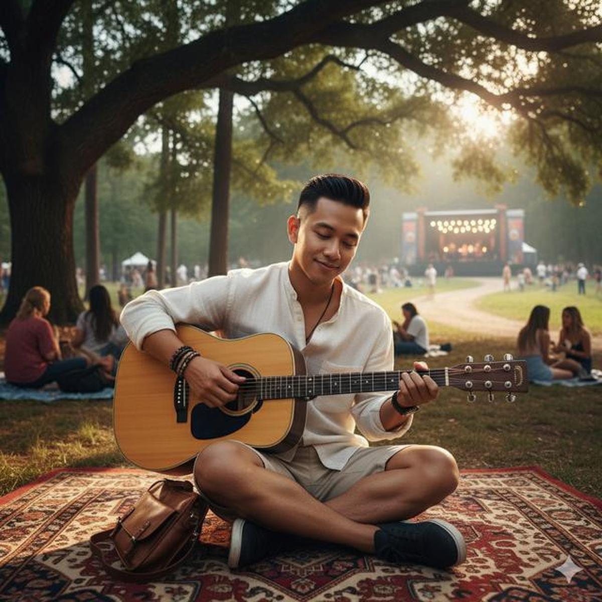 Prompt AI Edit Foto Festival Musik Gaya Boho Outdoor untuk Konten Media Sosial