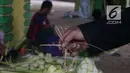 Pedagang membawa kulit ketupat untuk dijual di kawasan Bintaro, Jakarta, Sabtu (10/8/2019). Menjelang Idul Adha, para pedagang menjual kulit ketupat dengan harga sekitar Rp 8 ribu per sepuluh buah tergantung ukuran. (Liputan6.com/Herman Zakharia)