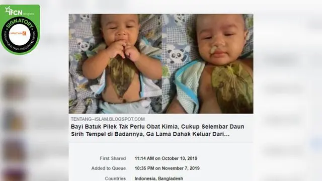[Cek Fakta] Bayi Batuk Pilek Tak Perlu Obat Kimia, Cukup Selembar Daun Sirih?