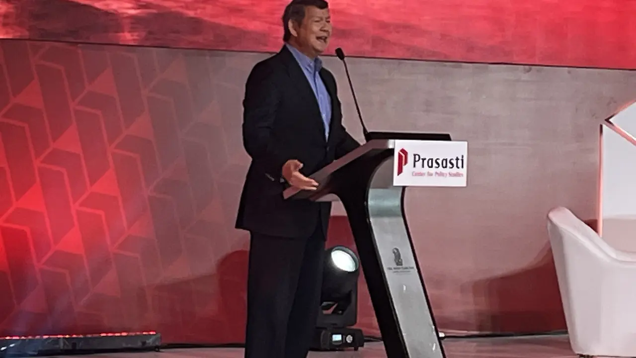 Utusan Khusus Presiden Bidang Iklim dan Energi Hashim Djojohadikusumo dalam acara Prasasti Indonesia Policy Forum 2026 di Jakarta, Selasa (13/10/2026).