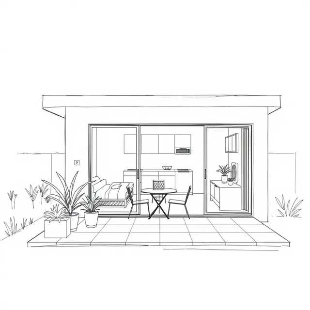 Sketsa Rumah Minimalis 2 Kamar dengan Patio