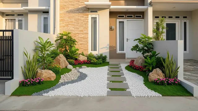 Taman Bunga Kering dengan Batu Alam