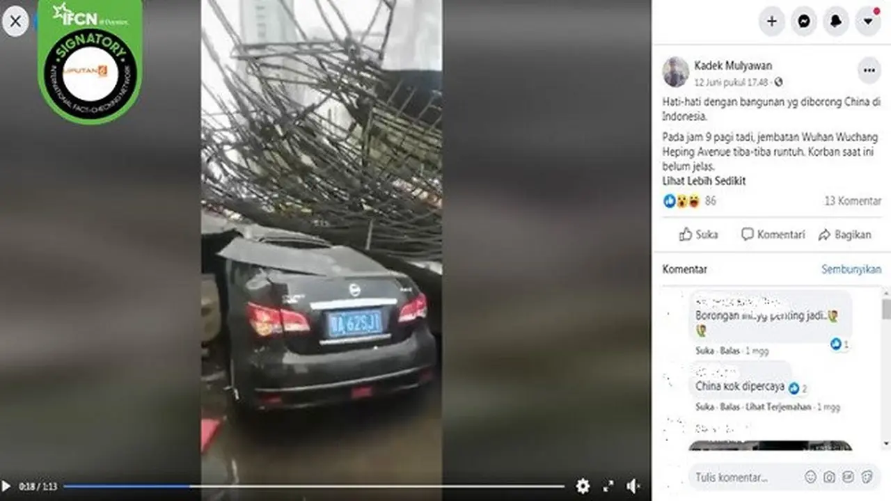 Gambar Tangkapan Layar Video Crane Ambruk di China