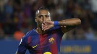 Selebrasi gol Raphinha pada laga Barcelona vs Valencia di pekan ke-4 La Liga musim 2025/2026 -&nbsp;AP Photo/Joan Monfort