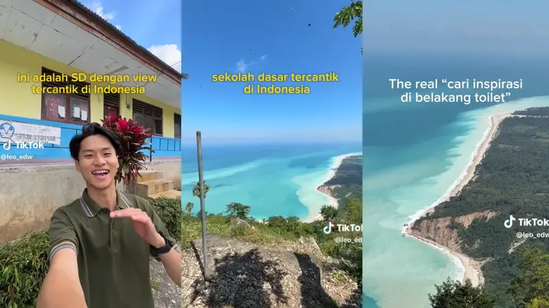YouTuber Leonardo Edwin Bagikan Sekolah Dasar (SD) Tercantik di Indonesia yang Kini Viral di Media Sosial. Punya Pemandangan Pantai dengan Air Berwarna Biru. SD Tercantik Ini Ada di NTT (Sumber: TikTok @leo_edw)