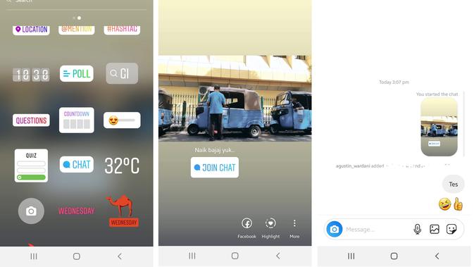 Instagram memperkenalkan sebuah fitur interaktif paling baru untuk pengguna, yakni Stiker Chat. Fitur ini bisa diakses di Instagram Stories. (Liputan6.com/ Agustin Setyo W)