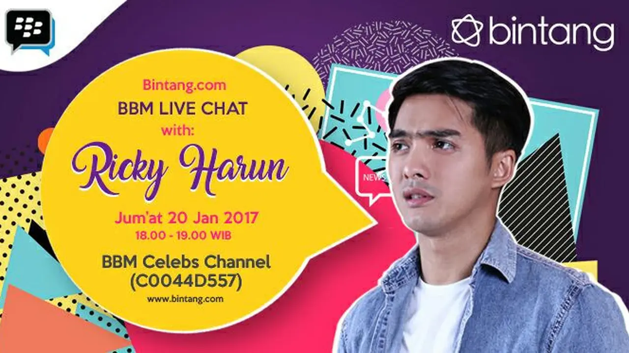 Event BBM Live Chat bersama Ricky Harun akan digelar pada Jumat, 20 Januari 2017 pukul 18.00 sampai 19.00 WIB.