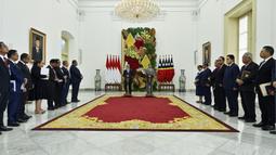 Presiden Jokowi menerima kunjungan resmi PM Xanana Gusmao di Istana Bogor. Suasana penyambutan berlangsung akrab dan khidmat. (Adek BERRY/AFP)
