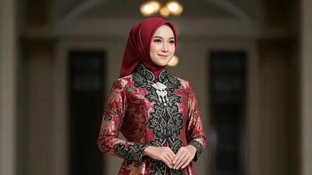 Gamis Batik Brokat Kombinasi Satin Mewah