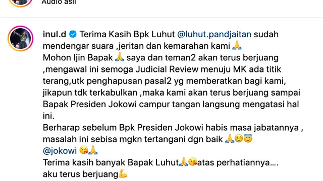 Unggahan Inul Daratista. (Foto: Dok. Instagram @inul.d)