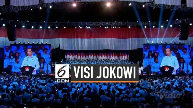 Presiden Joko Widodo sampaikan pidato visi dan misi pemerintahan lima tahun ke depan di Visi Indonesia hari Minggu di Sentul International Convention Center (SICC) Bogor, Jawa Barat, Minggu (14/7).