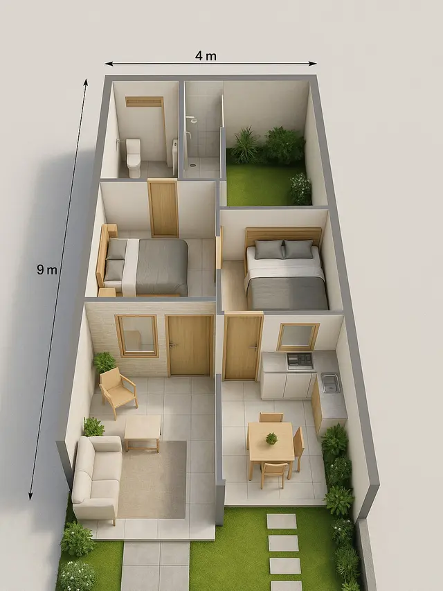 6 Desain Rumah Lebar 4 Meter 2 Kamar Tidur, Solusi untuk Lahan Terbatas
