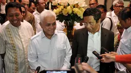 Menurut calon wakil presiden Hatta Rajasa dengan bergabungnya Mahfud MD bisa membuat pihaknya lebih kuat dan berpeluang untuk menang,  Jakarta, Kamis (22/5/2014) (Liputan6.com/Johan Tallo)