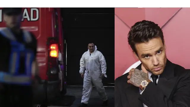 Investigator Forensik terlihat di lokasi kematian Liam Payne di hotel yang terletak di Buenos Aires, Argentina. (AP Photo/Natacha Pisarenko -  Vianney Le Caer/Invision/AP, File)