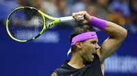 Ekspresi Rafael Nadal setelah menaklukkan petenis Italia, Matteo Berrettini, pada laga semifinal AS Terbuka 2019, Sabtu (7/9/2019) WIB. (AFP/Clive Brunskill)