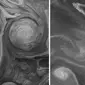 Foto Jupiter (kanan) dan Bumi (kiri). (NASA/Lansat-8/JunoCam)