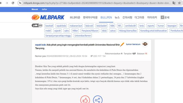 Diskusi KNetz soal Shin Tae-yong kembali ke Timnas Korea Selatan.