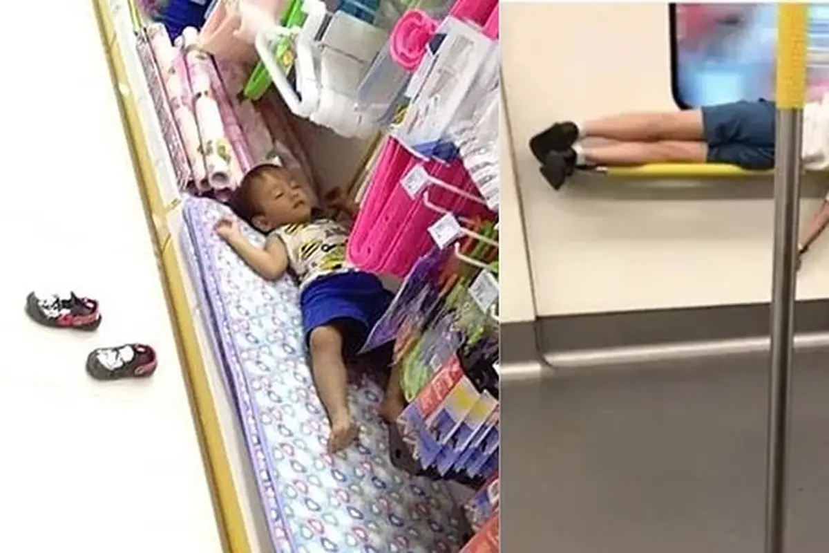 10 Potret Absurd Bocah Tidur di Sembarang Tempat, Ada yang Di Rak Supermarket
