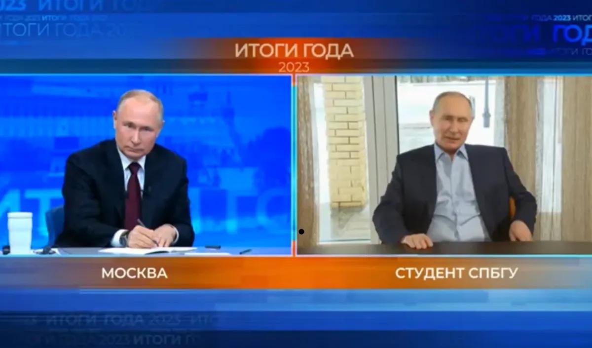 Putin tampak terkejut dengan sosok yang mirip dirinya tersebut.