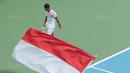 Dukungan suporter untuk petenis Indonesia, Althaf Dhaifullah saat melawan petenis Fiipina Davis 2018 grup dua Asia/Oceania di Senayan, Jakarta, Sabtu (3/2/2018). Indonesia berebut satu tiket  ke babak kedua dengan Filipina. (Bola.com/Nick Hanoatubun)