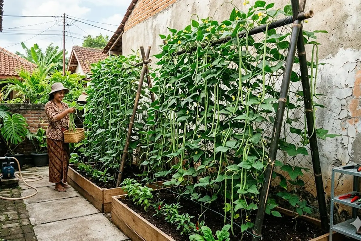 Trik Membuat Kebun Kacang Panjang Vertikal Anti Sempit untuk Pekarangan Mini