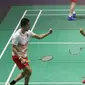 Ganda putra Indonesia, Fajar Alfian/M Rian Ardianto bersorak saat melawan Kevin Sanjaya S/Marcus F Gideon di Final Bulutangkis Asian Games 2018 di Istora GBK, Jakarta, Selasa (28/8). Kevin/Marcus unggul. (Liputan6.com/Helmi Fithriansyah)