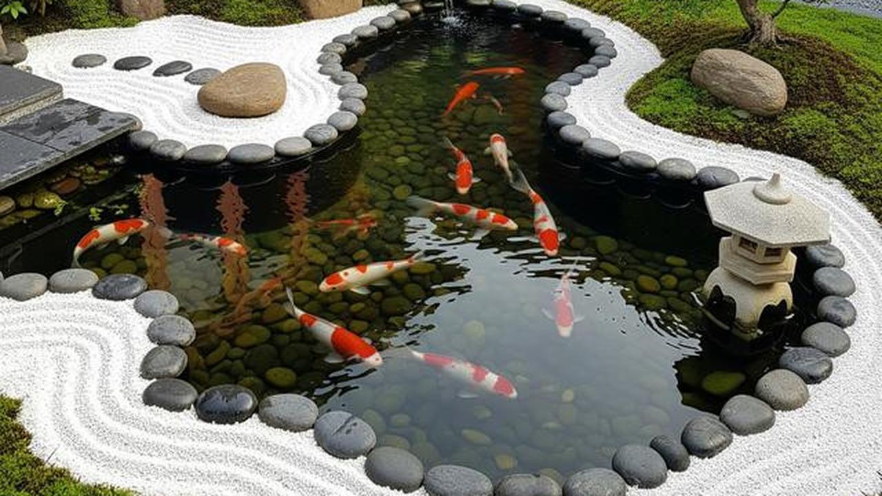 Kolam Ikan dengan Tanaman Air Minimalis