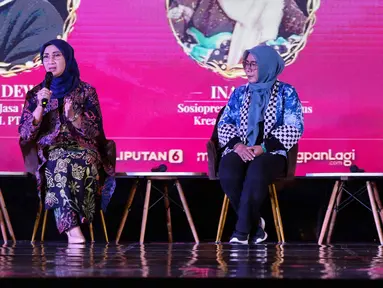 Kepala Divisi Jasa Manajemen dan TJSL PT Permodalan Nasional Madani (PNM) Cut Ria Dewanti bersama Founder dan pengurus kreasi Tuli Indonesia serta Young Fashion designer dan founder kreasi tuli Indonesia Akeyla Naraya saat diskusi dalam acara Cita dan Cipta Liputan6.com x Fimela di Shangri-La Hotel, Jakarta,  Rabu (31/7/2024). (Liputan6.com/Herman Zakharia)