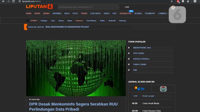 Dark Mode di Halaman Tekno Liputan6.com