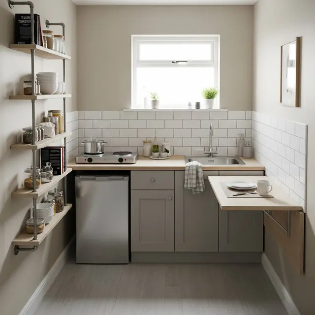 9 Desain Dapur Rumah Type 21 Ukuran 1x2 Meter dengan Rak Gantung dan Meja Lipat
