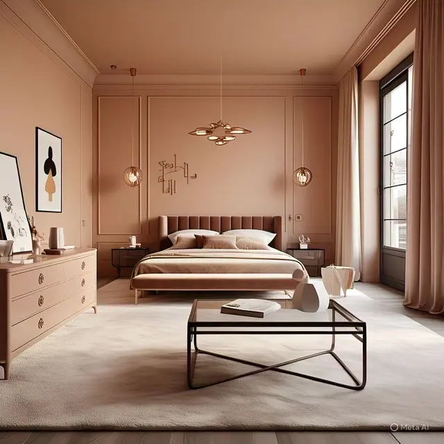 Desain Interior Kamar Minimalis dengan Warna Cat Peach