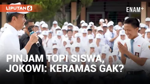 VIDEO: Kepanasan Saat Bicara, Jokowi Dipinjami Topi Pelajar SMKN 1 Kedungwuni Pekalongan