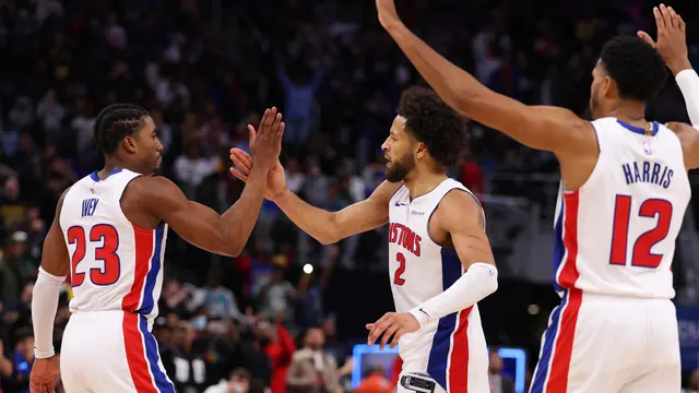 Selebrasi Detroit Pistons saat Kalahkan Lakers di NBA 2024/2025