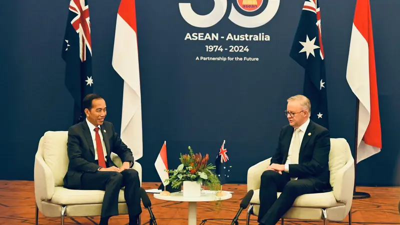 Presiden Joko Widodo (Jokowi) melangsungkan pertemuan bilateral dengan Perdana Menteri Australia, Anthony Albanese, di Melbourne Convention and Exhibition Centre (MCEC), Melbourne, Australia, Selasa, (5/3/2024).