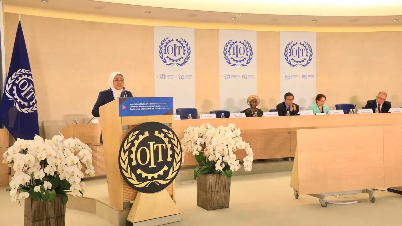 Menaker Ida Fauziyah, pada acara International Labour Conference (ILC) ke-110 di Jenewa, Swiss (Istimewa)
